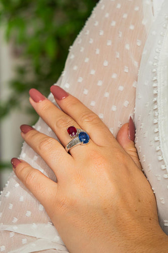 Bague 54 Bague Toi et Moi en or blanc 18 carats saphir, rubis et diamants 58 Facettes 2366612CN