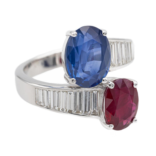 Bague 54 Bague Toi et Moi en or blanc 18 carats saphir, rubis et diamants 58 Facettes 2366612CN