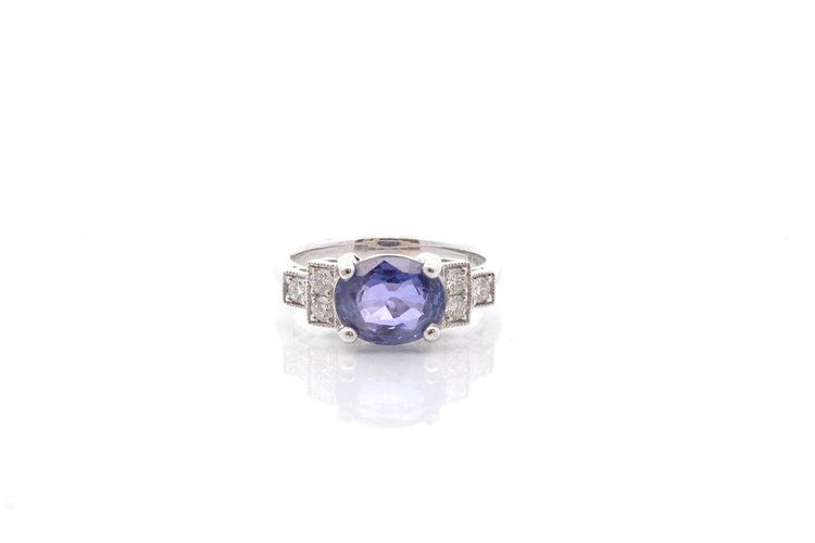 Bague 53 Bague en or blanc 18k au saphir de Ceylan et diamants 58 Facettes 23834 / 23852