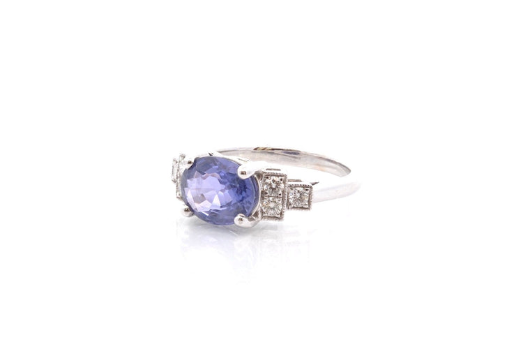 Bague 53 Bague en or blanc 18k au saphir de Ceylan et diamants 58 Facettes 23834 / 23852