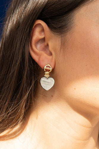 Boucles d'oreilles Boucles d’oreilles cœur en or jaune 18 carats et nacre 58 Facettes 2396036CN