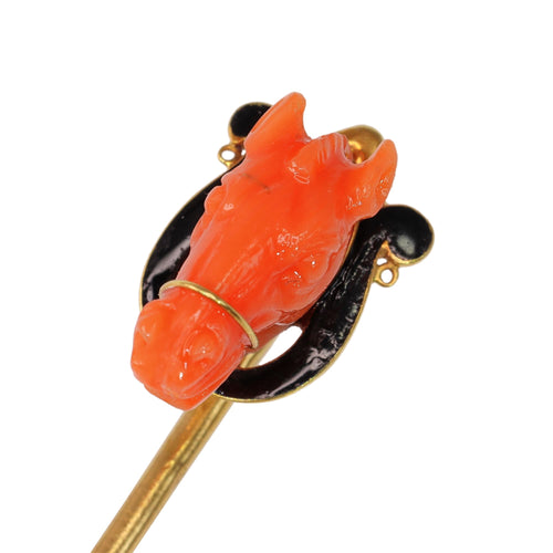 Épingle à cravate tête de cheval en corail en or jaune 18K 58 Facettes 24057-0275