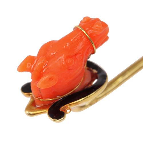Épingle à cravate tête de cheval en corail en or jaune 18K 58 Facettes 24057-0275
