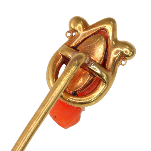 Épingle à cravate tête de cheval en corail en or jaune 18K 58 Facettes 24057-0275