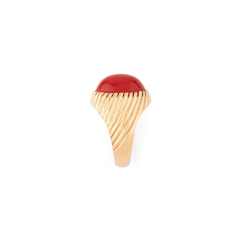 Bague 58 Bague chevalière cabochon corail en or jaune 14k 58 Facettes 1