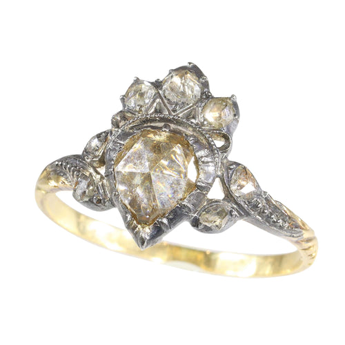 Bague 56 Bague cœur couronné rococo du XVIIIe siècle en or rose 14K et diamants 58 Facettes 24246-0398