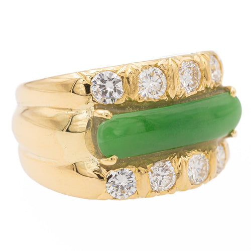 Bague 50 Bague Or jaune Jade jadéite, Diamant 58 Facettes 2432017CN