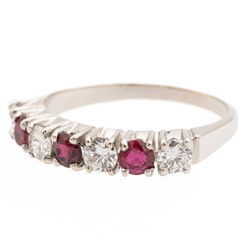 Bague 54 Bague demi alliance Or blanc Rubis, Diamant 58 Facettes 2432020CN