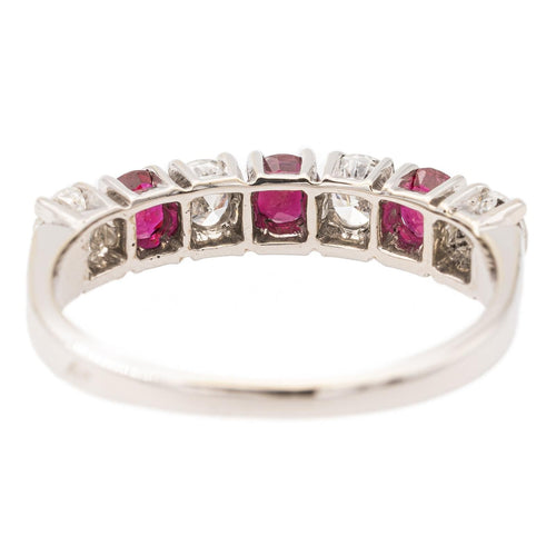 Bague 54 Bague demi alliance Or blanc Rubis, Diamant 58 Facettes 2432020CN