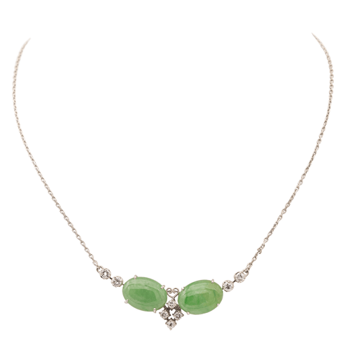 Collier Collier Or blanc Jade jadéite, Diamant 58 Facettes 2432041CN