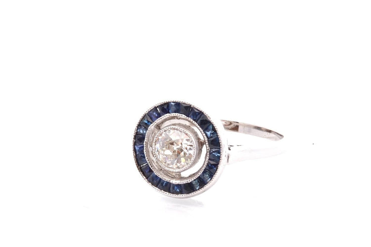 Bague 52 Bague Art déco en platine avec diamant et saphirs 58 Facettes 24335a