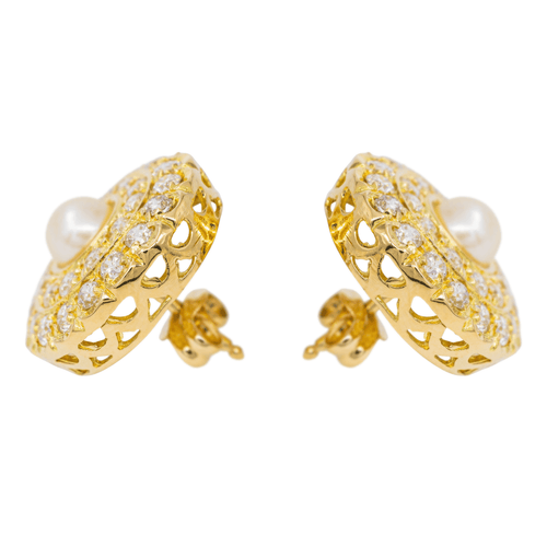 Boucles d'oreilles Boucles d’oreilles - Or jaune 18 carats, perles et diamants 58 Facettes 2441317CN