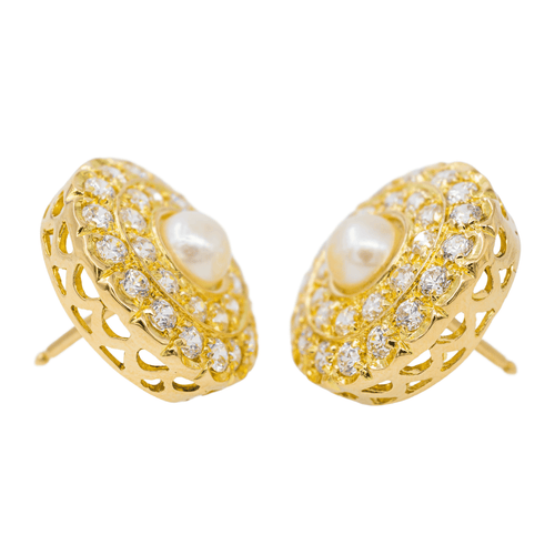 Boucles d'oreilles Boucles d’oreilles - Or jaune 18 carats, perles et diamants 58 Facettes 2441317CN