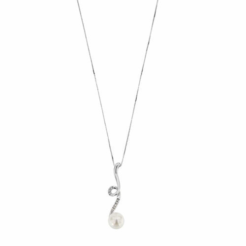 Collier Yukiko - Collier à maille vénitienne en or blanc 18 kt avec perle et diamants 58 Facettes 24476