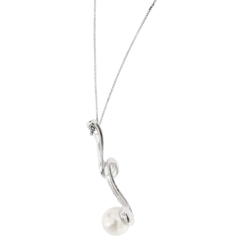 Collier Yukiko - Collier à maille vénitienne en or blanc 18 kt avec perle et diamants 58 Facettes 24476