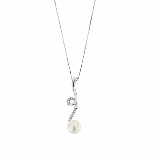 Collier Yukiko - Collier à maille vénitienne en or blanc 18 kt avec perle et diamants 58 Facettes 24476
