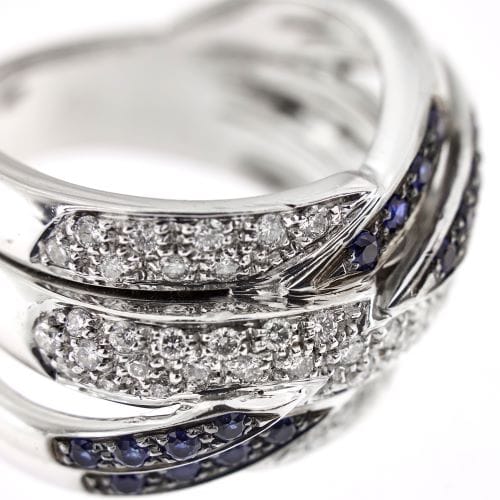 Bague 57 Bague bande croisée en or blanc 18 ct avec diamants et saphirs 58 Facettes 24509