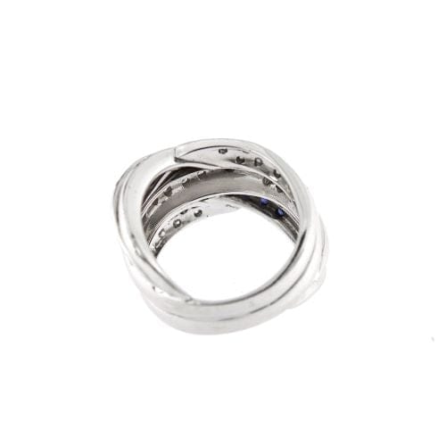 Bague 57 Bague bande croisée en or blanc 18 ct avec diamants et saphirs 58 Facettes 24509