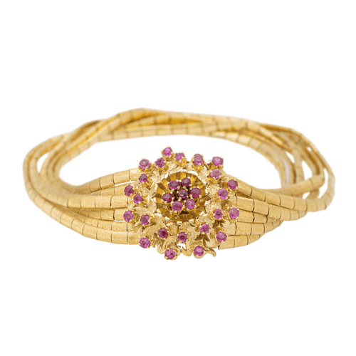 Bracelet Bracelet fleur en or jaune 18 carats et rubis 58 Facettes 2461100CN