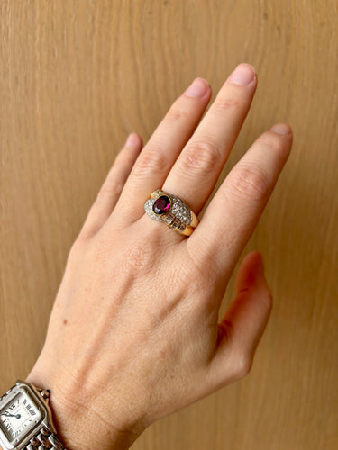 Bague 60 Bague cocktail rubis et diamants en or jaune et blanc 18 carats 58 Facettes