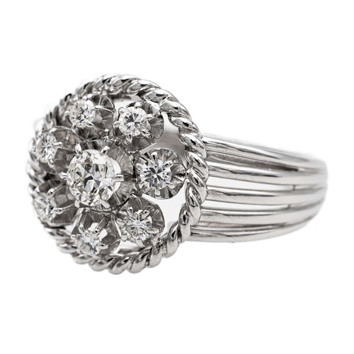 Bague 55.5 Bague marguerite en platine 920 sertie de diamants 58 Facettes 2490560CN