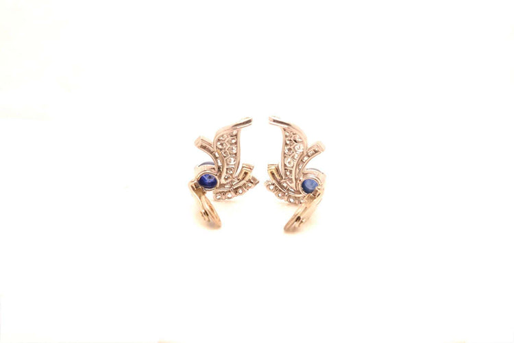 Boucles d'oreilles Boucles d'oreilles en platine serties de diamants et saphirs 58 Facettes 24949A