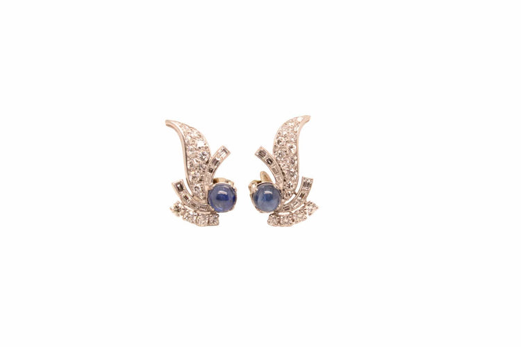 Boucles d'oreilles Boucles d'oreilles en platine serties de diamants et saphirs 58 Facettes 24949A