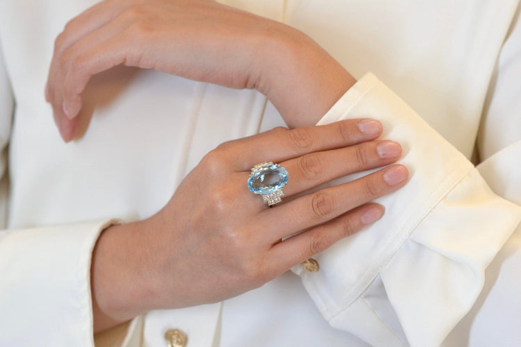 Bague 53 Bague en platine avec aigue-marine et diamants 58 Facettes 25029 25180