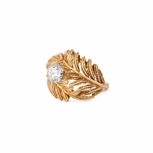 Bague 55 Bague plume sertie d’un diamant taille ancienne en or jaune 18k 58 Facettes 1