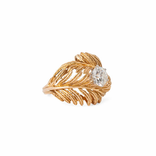 Bague 55 Bague plume sertie d’un diamant taille ancienne en or jaune 18k 58 Facettes 1