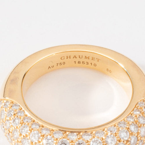 Bague 59 Chaumet - Bague jonc Pneu pavée en or jaune et diamants 58 Facettes 1
