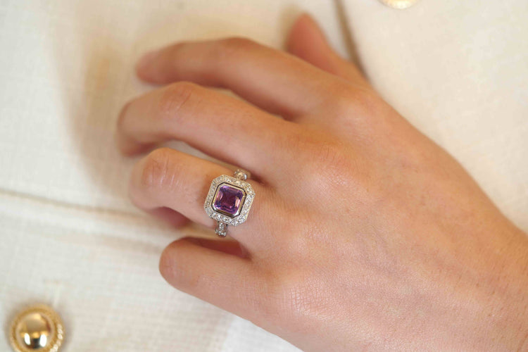 Bague 52 Bague vintage en platine avec saphir et diamants 58 Facettes 25159-25788
