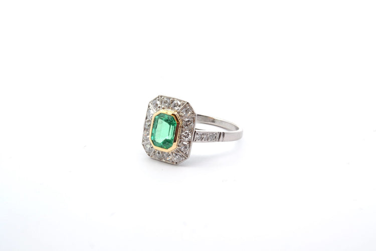 Bague 54 Bague en platine et or jaune avec émeraude et diamants 58 Facettes 25021 25161