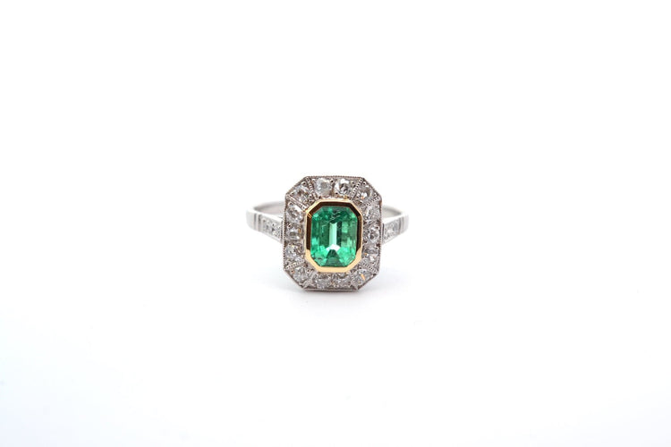 Bague 54 Bague en platine et or jaune avec émeraude et diamants 58 Facettes 25021 25161