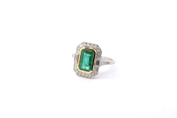 Bague 53 Bague en or jaune 18k et platine avec émeraude et diamants 58 Facettes 25238 25164