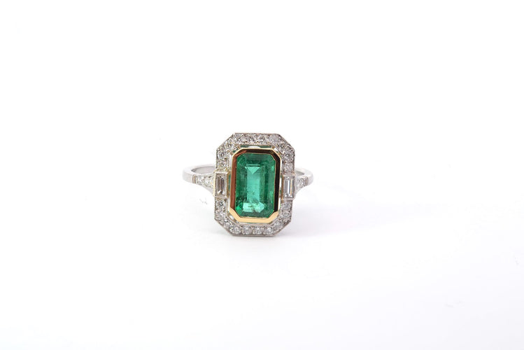 Bague 53 Bague en or jaune 18k et platine avec émeraude et diamants 58 Facettes 25238 25164