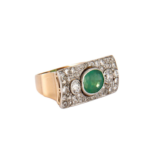 Bague 54.5 Bague ancienne en or jaune et platine, émeraude et diamants 58 Facettes BO/230005 STA