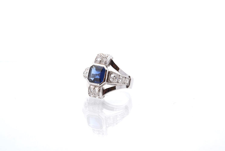 Bague 52 Bague Art déco en platine au saphir et diamants 58 Facettes 25373