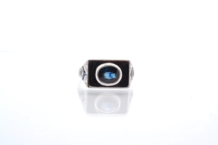 Bague 57 Bague en platine avec saphirs et diamants 58 Facettes 25374