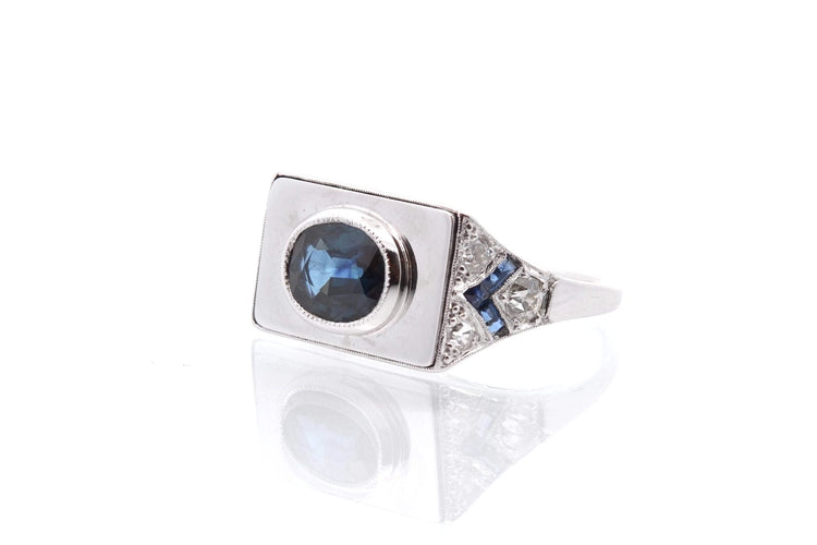 Bague 57 Bague en platine avec saphirs et diamants 58 Facettes 25374