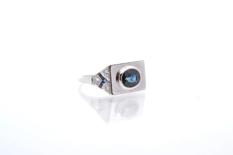 Bague 57 Bague en platine avec saphirs et diamants 58 Facettes 25374