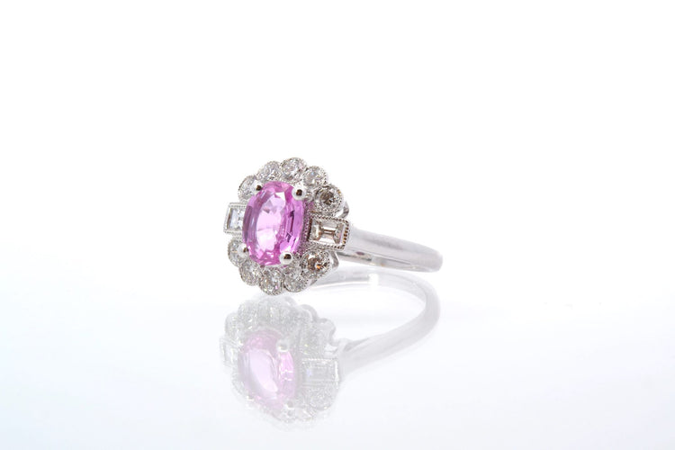 Bague 52 Bague saphir rose et diamants en or blanc 18k 58 Facettes 25429 25445