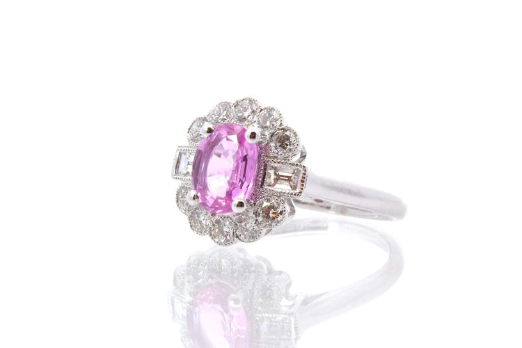 Bague 52 Bague saphir rose et diamants en or blanc 18k 58 Facettes 25429 25445