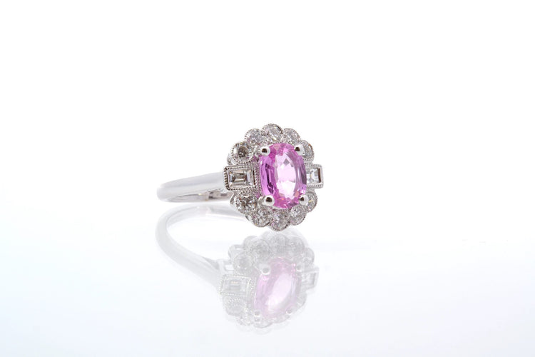 Bague 52 Bague saphir rose et diamants en or blanc 18k 58 Facettes 25429 25445