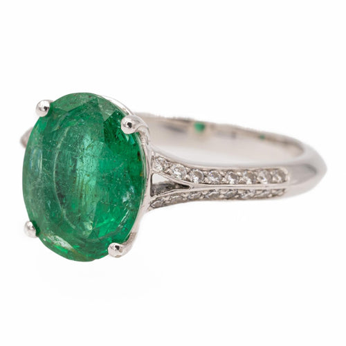 Bague 53 Bague Or blanc Emeraude, Diamant 58 Facettes 2543095CN