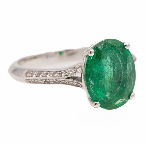 Bague 53 Bague Or blanc Emeraude, Diamant 58 Facettes 2543095CN