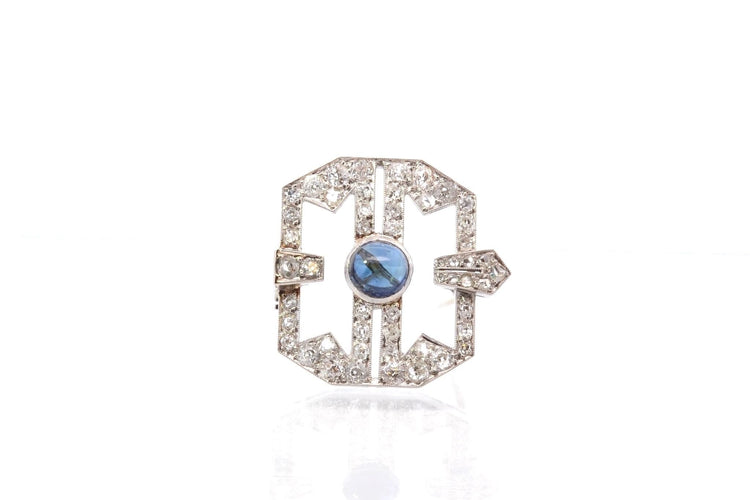 Broche Broche Art déco en platine avec saphir cabochon et diamants 58 Facettes 25539
