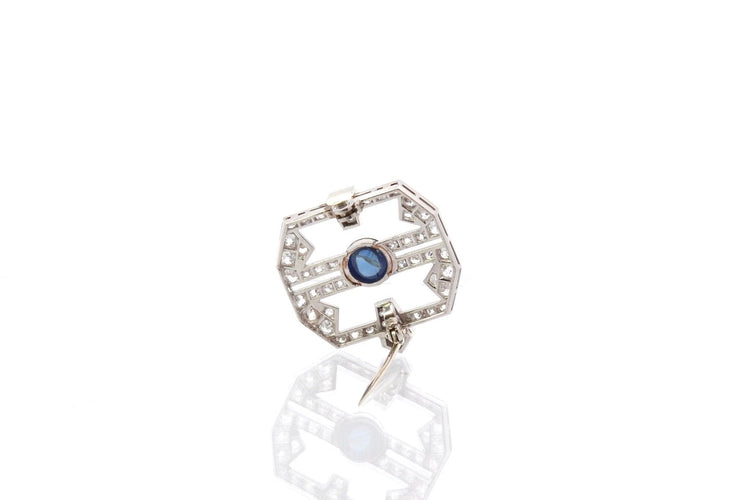 Broche Broche Art déco en platine avec saphir cabochon et diamants 58 Facettes 25539