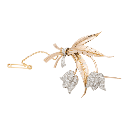 Broche Broche rétro motifs fleurs en or rose et jaune, platine et diamants 58 Facettes 2569092CN