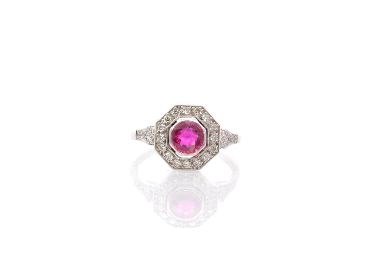 Bague 55 Bague Art déco en platine avec rubis et diamants 58 Facettes 25722